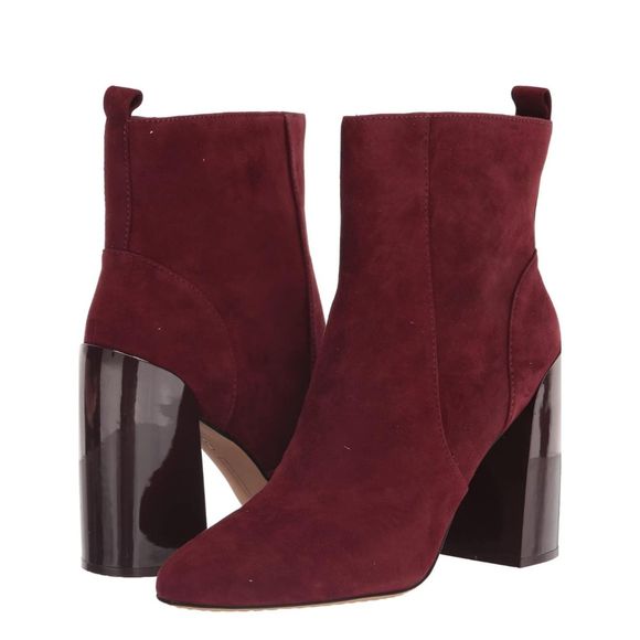 VINCE CAMUTO Enverna Almond-Toe Block Heeled Burgundy Suede Boots size 7.5 NWIB - Picture 1 of 14